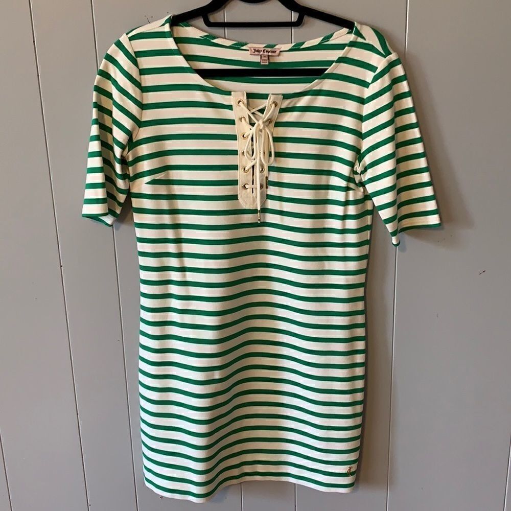 Juicy Couture Green & Cream Stripe Dress Medium